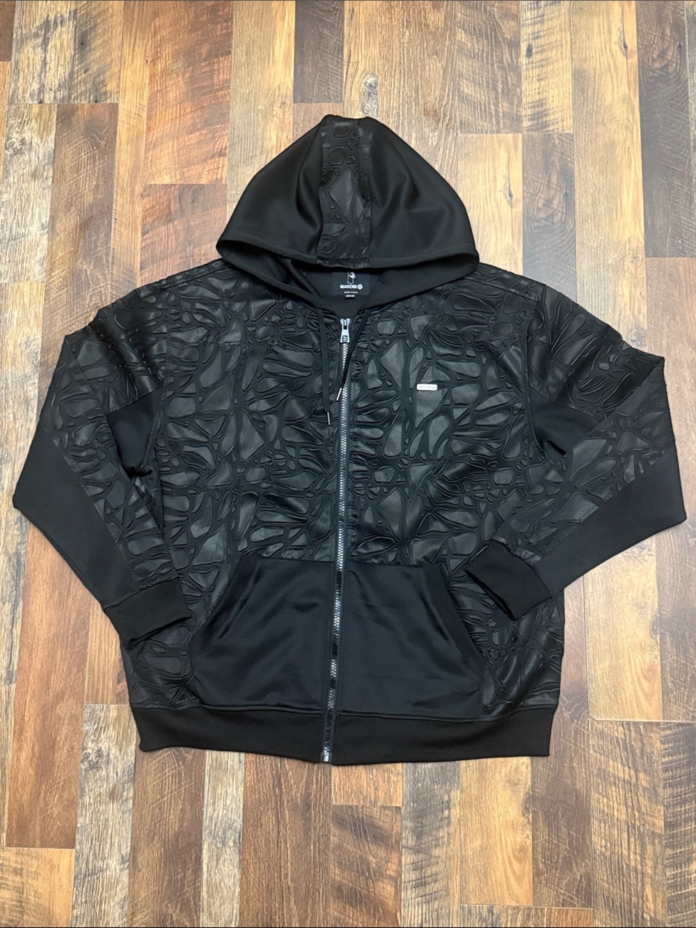 Makobi Black Embossed Full Zip Hoodie Jacket Men’s 3XB Big & Tall